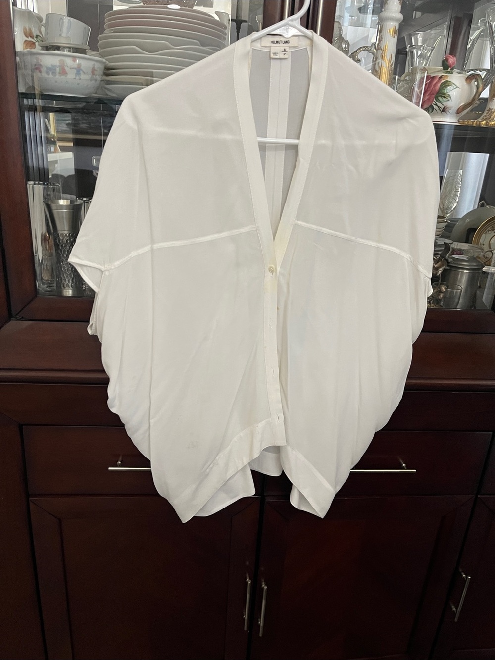 Helmut Lang White Draped Button-Down Poncho Top a few stains ❤️
